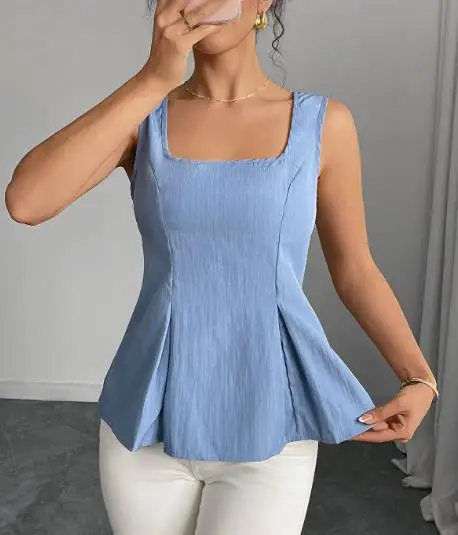 

2025 Square Collar Sleeveless Camisole with Waist Cinching and Lace Up Vest for Summer Ladies Elegant Slim Fit Sleeveless Vest
