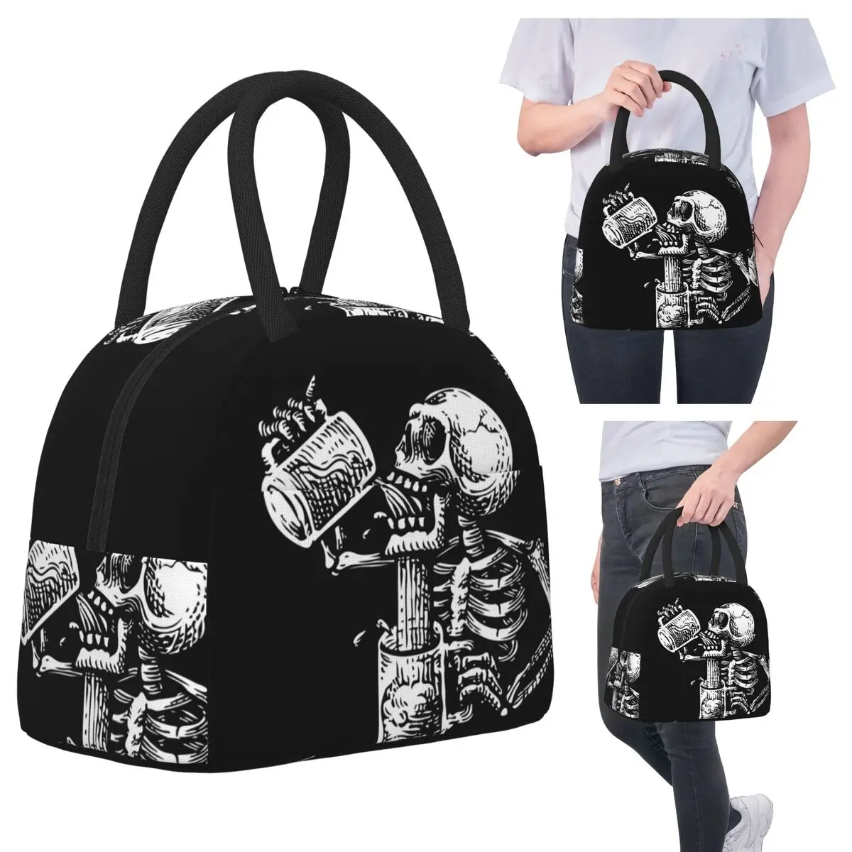 

Изолированная сумка для обеда с изображением пьяного черепа для детей, школьный холодильник, термосумка для еды, портативный контейнер для ланч-боксов