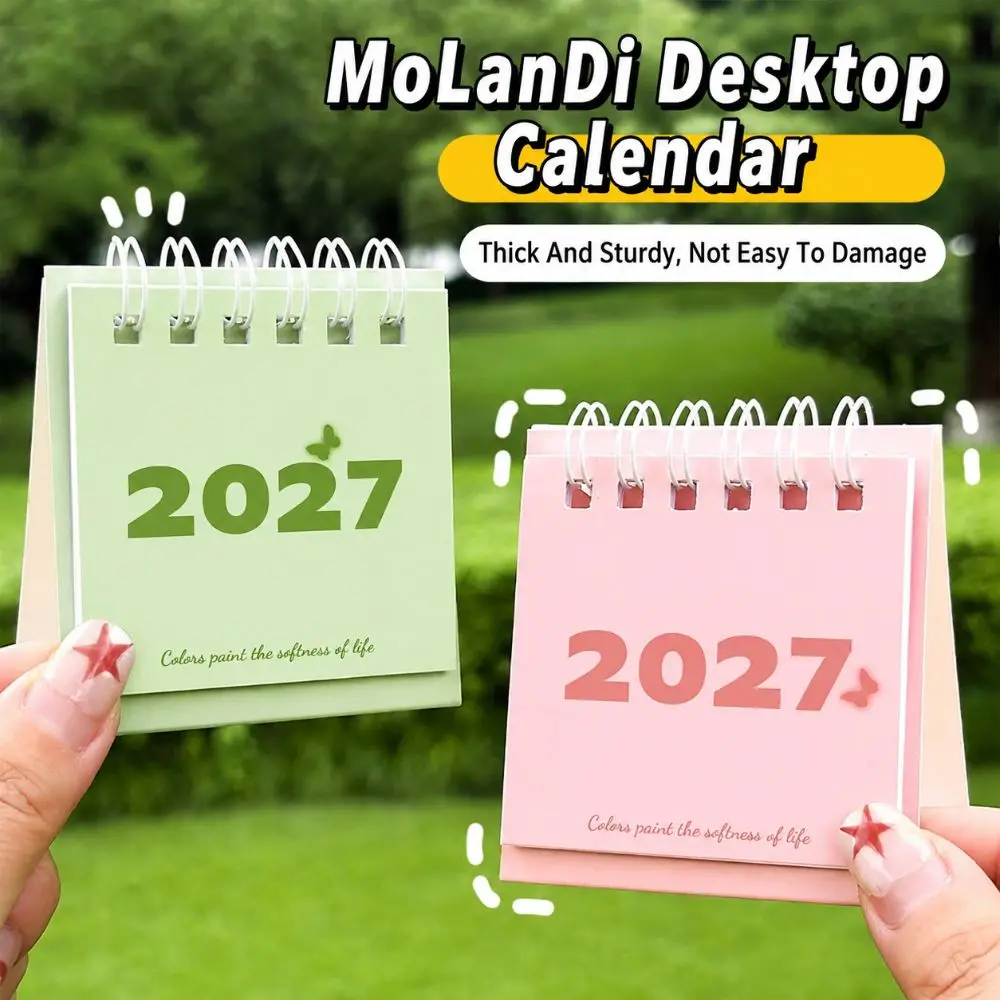 Paper Mini Desktop Calendar Twin-Wire Binding Memo Notes Home Office Calendar Freestanding Base Smooth Writing