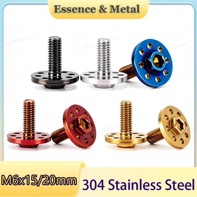 M6x15/20mm 304 Stainless Steel Hexagonal Slot Flange Screws Suitable for Motorcycle and Bicycle DIY License Plate Fixing Screws