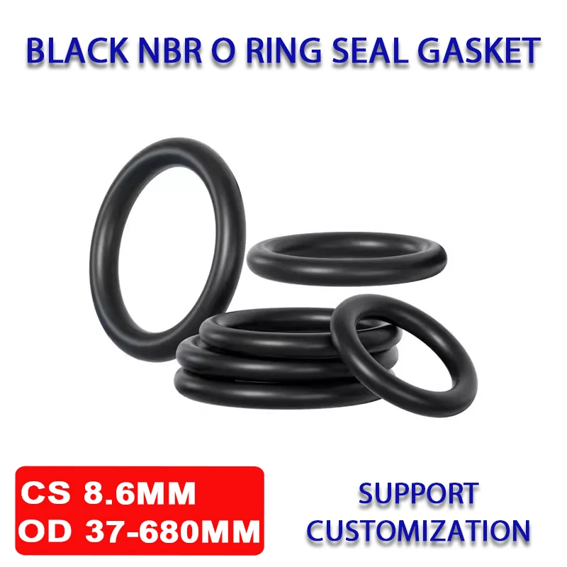 NBR O Ring Seal Gasket CS 8.6mm OD 37-680mm Nitrile Butadiene Rubber Spacer Oil/Corrosion Resistance Washer Black Sealing Ring