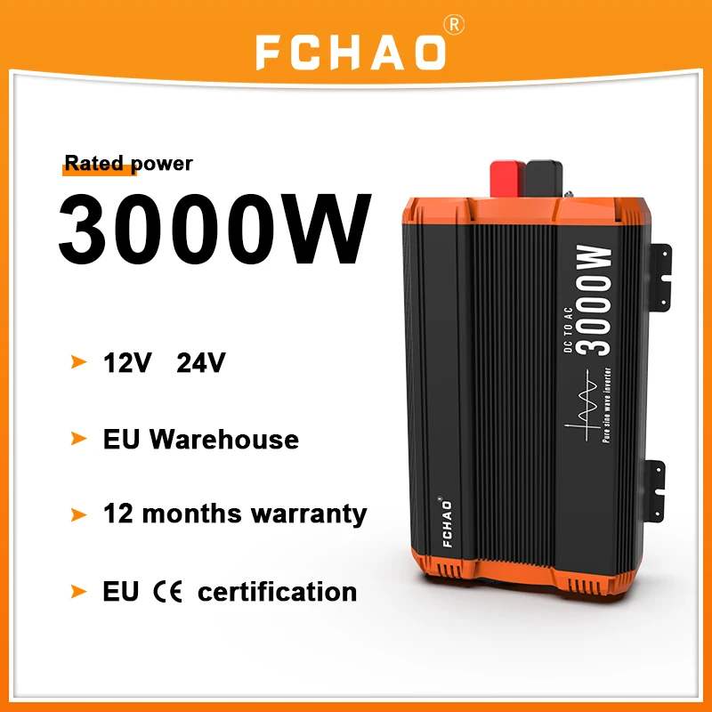 FCHAO car solar power inverter pure sine wave 12v 220v 3000W dc to ac EU socket Transformer Power Converter for home and car RV