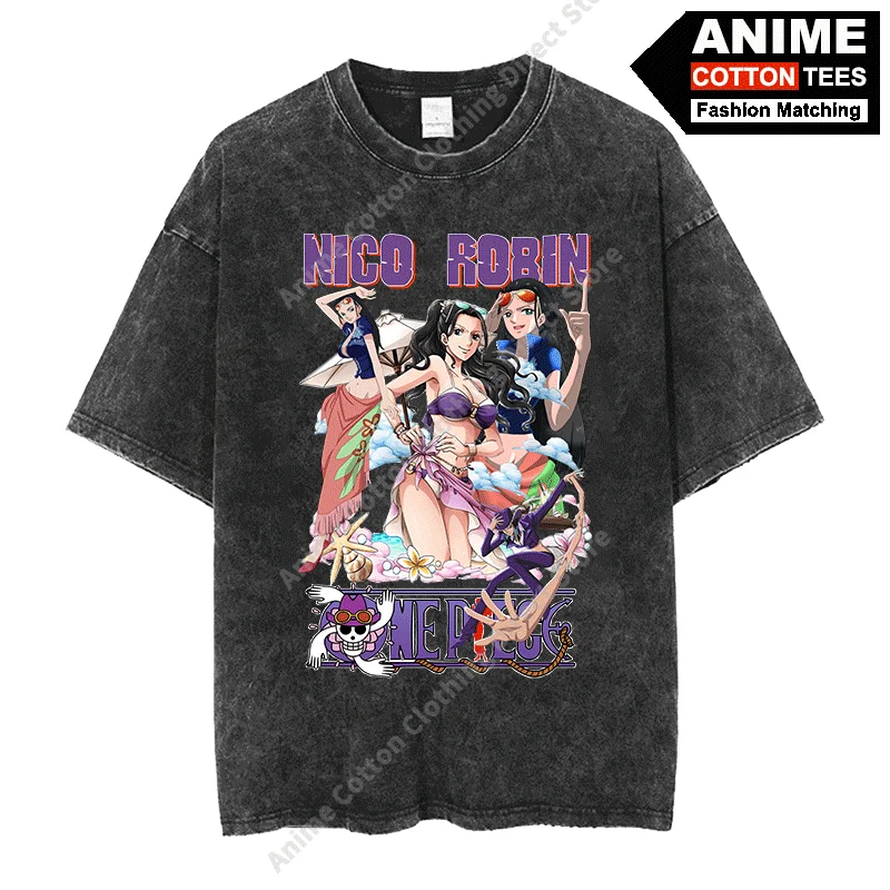 

Anime ONE PIECE - Nico Robin Bikini close-up Print T Shirt y2k Harajuku Men Women Short Sleeve Cotton Washed Vintage Loose Tees