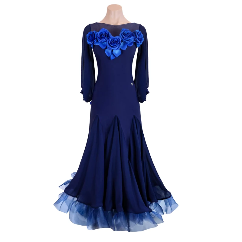 High-end National Standard Ballroom Dance Dresses Women Blue Latin Dance Competition Dress Adults Professional Party Wear SL9675