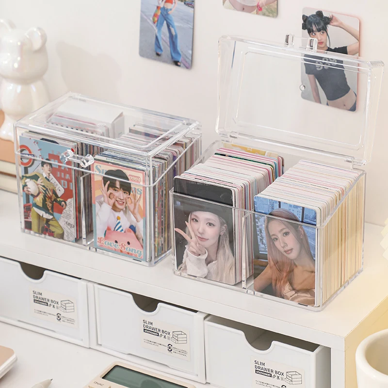 Photo Card Storage Box Kpop Photocard Organizer Picture Collection Transparent Acrylic Boxes Stationery Storage Container