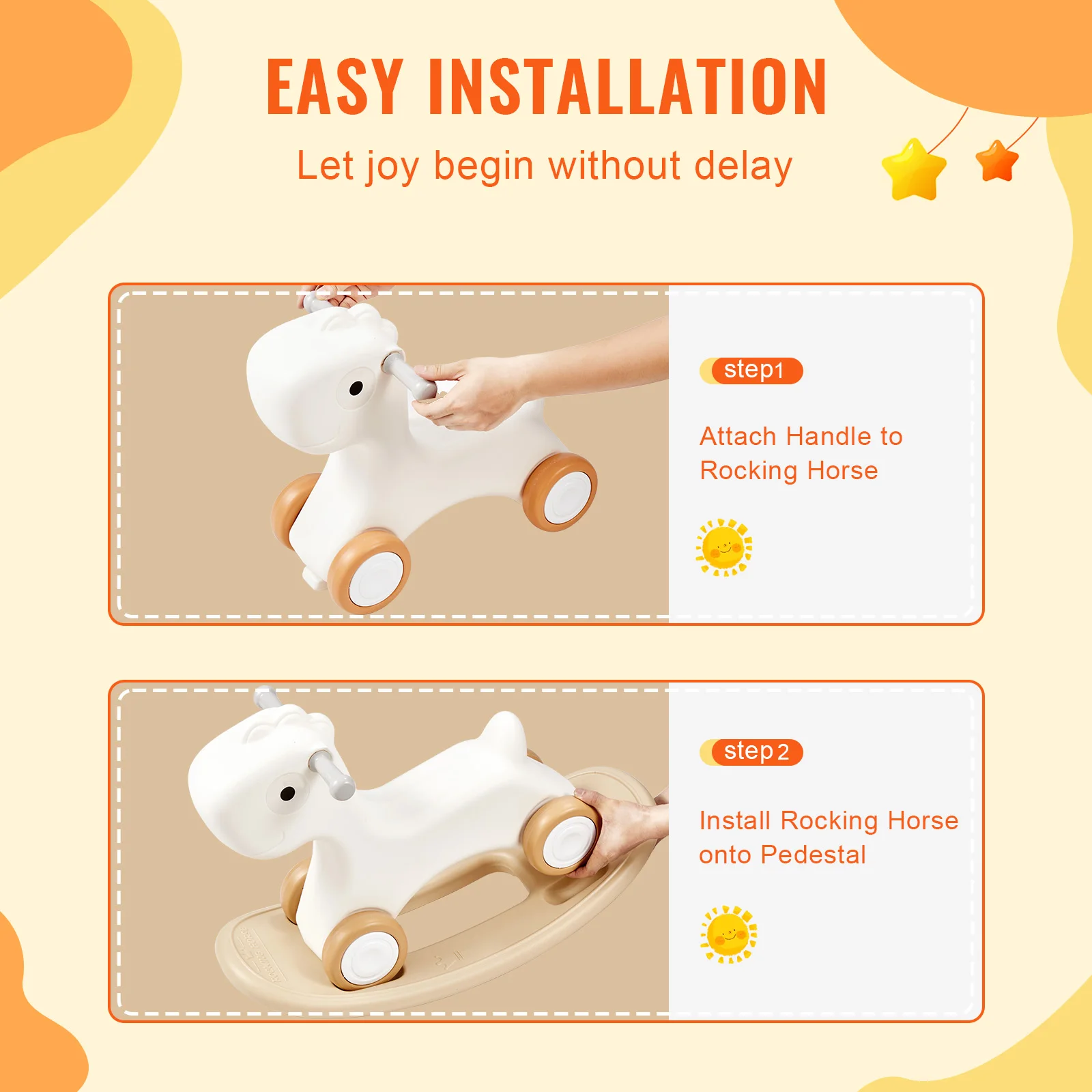 VEVOR 3 in 1 HDPE Rocking Horse for Toddlers 1-3 Years Baby Rocking Horse with Detachable Balance Board and 4 Smooth Wheels