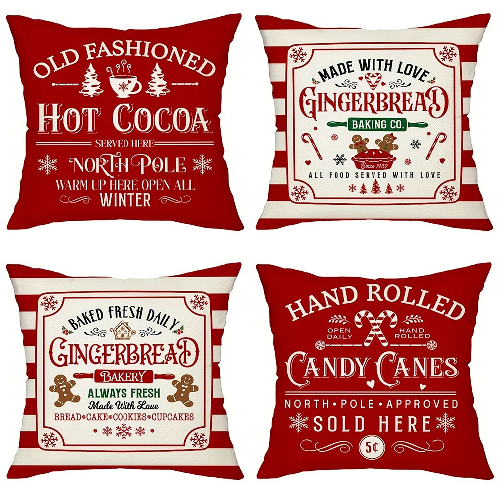 Weihnachtsdekoration, Kissenbezug, Kissenbezug mit Lebkuchenbäckerei- und Zuckerstangen-Motiv, Sofakissen, Suite, Raumdekoration, Heimdekoration, Sho