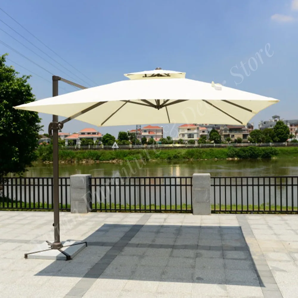 2.5*2.5m Cantilever Roman White Umbrella Outdoor Patio Custom logo with Base Windproof Waterproof Wedding Parasol