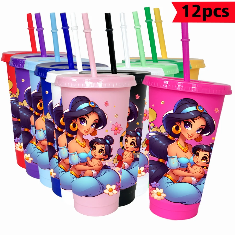 

12pcs/pack Disney Princess Jasmine Floral 26oz Multicolor Plastic Water Cup Party Drinkware Birthday/Back to School Gift