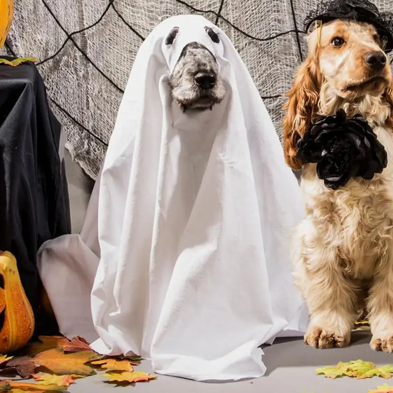 

Dog Cosplay Costume Halloween Ghost Dog Costume Horror Dog Cosplay Dress Up Ghost Spooky Soft Pet Clothes