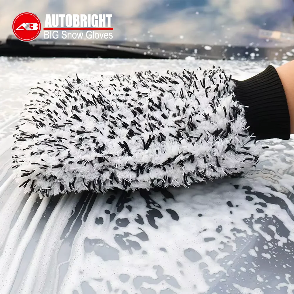AUTOBRIGHT Car Wash Mitt Snow Microfiber Cleaning Polishing Wash Gloves Extra Thick Black Double Side Auto Car Cleaning Tools