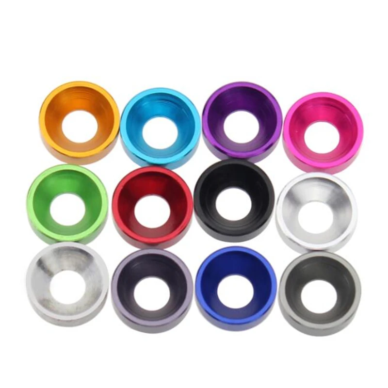 50pcs M2 M2.5 M3 M4 M5 M6 Aluminum Alloy Countersunk Head Washers For Flat Head Screw Bolt Gasket Aluminum Cone Washer Anodized