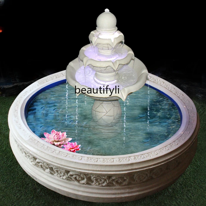 Large floor-to-ceiling fish pond fountain water feature decoration, lucky feng shui wheel ornament