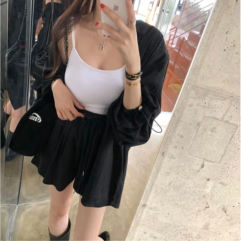 

Korean Sle irt with Ba Split And Belted orts Women's Faion Spring Autumn Winter Set Casual Daily Outfit Street Sle