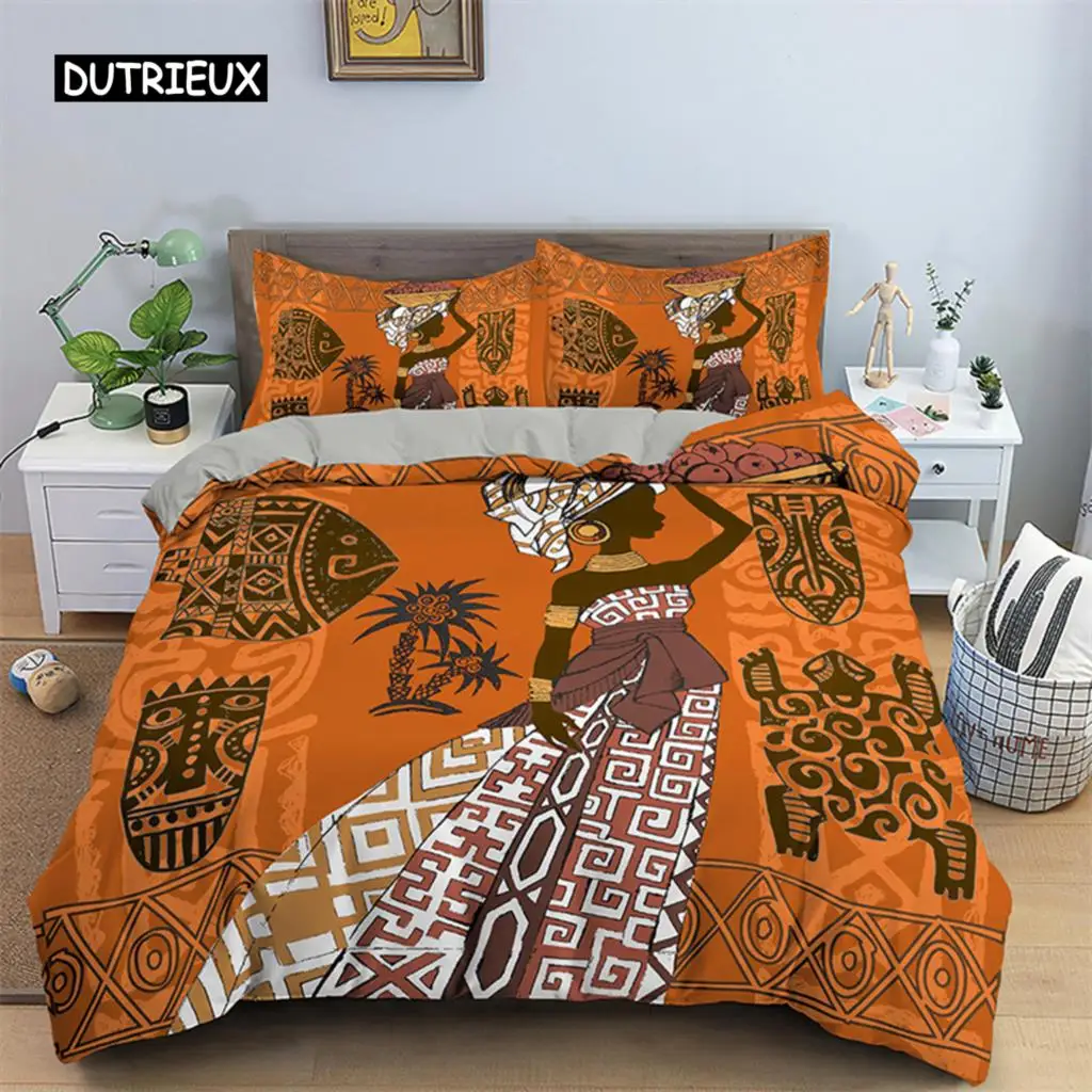 Duvet Cover African Woman Theme for Women Children Microfiber Exotic Comforter Cover Ethnic Afro Bedding Set  Room Decoration