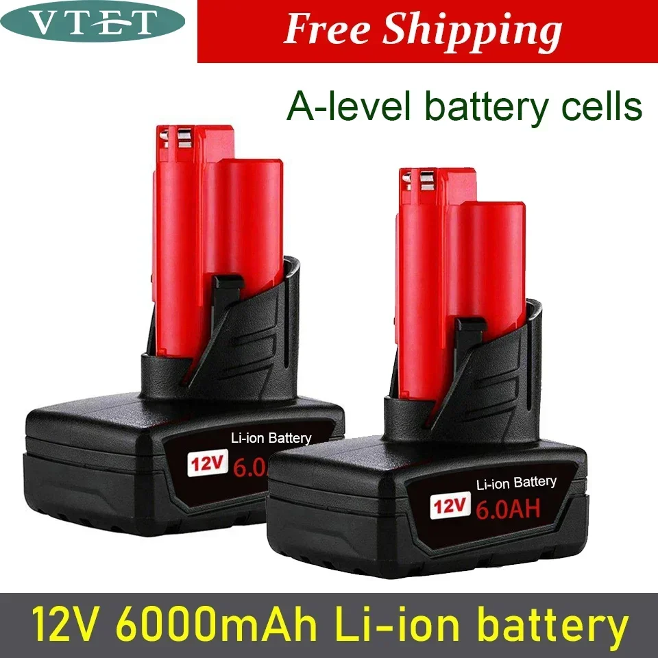 12V 6000mAh Rechargeable Battery for Milwaukee M12 XC Cordless Tool 48-11-2402 48-11-2411 48-11-2401 MIL-12A-L Electric Drill