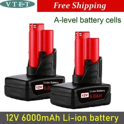 12V 6000mAh Rechargeable Battery for Milwaukee M12 XC Cordless Tool 48-11-2402 48-11-2411 48-11-2401 MIL-12A-L Electric Drill