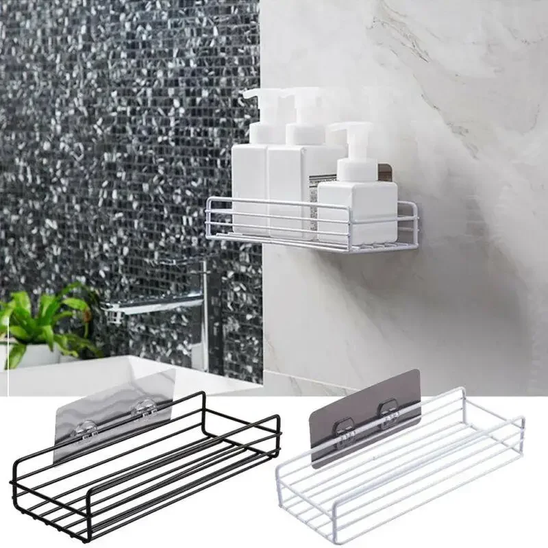 Rust Stainless Steel Shower Gel Adhesive Shampoo Holder Kitchen Bathroom Wall Storage Rack Shelf Organiser Suction Basket Shelf