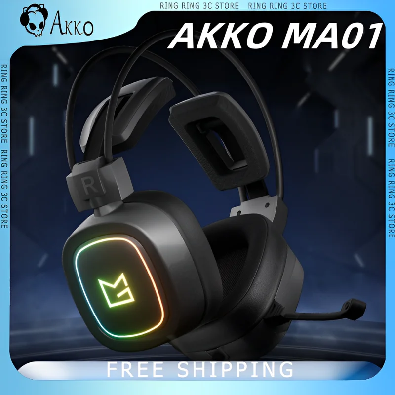 

Akko MA01 Gaming Headphones Wired Esports Earphones With MicrophoneUSB Connection RGB Light Gamer Headphones Customized Headset