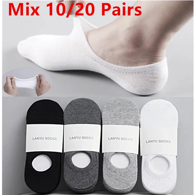 10/20 Pairs Black Summer Autumn Boat Socks For Men Women Non-slip Silicone Invisible Cotton Socks Male Ankle Sock Slippers