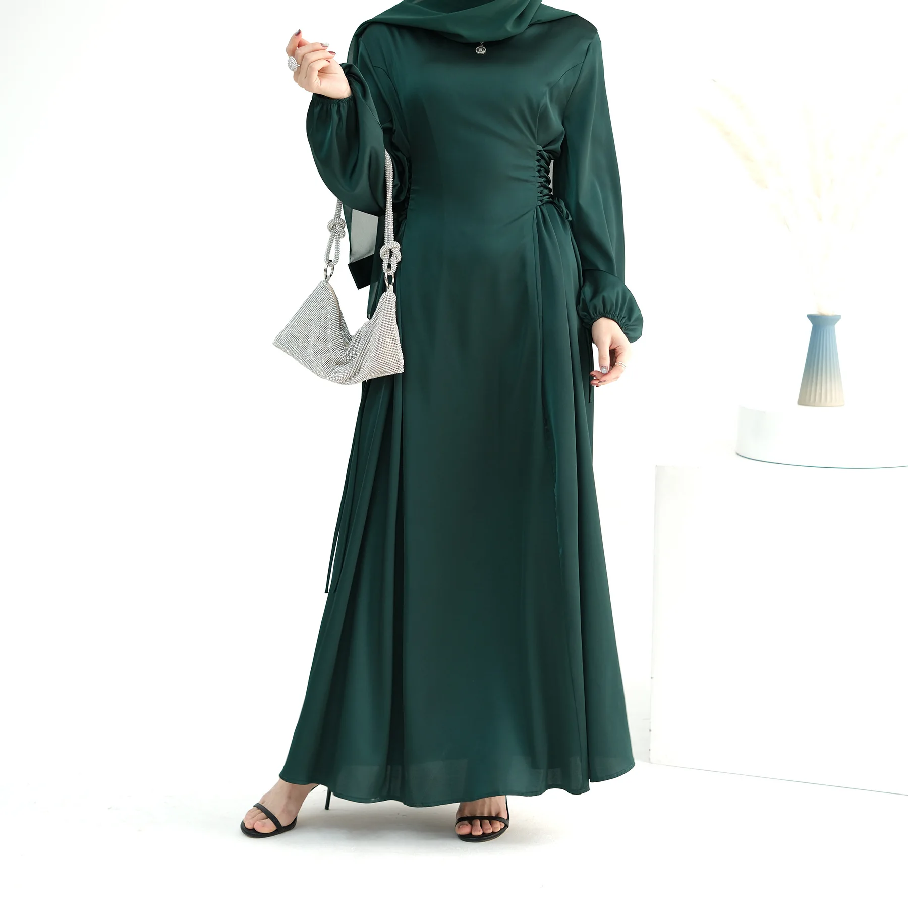 

Sophisticated Dress Turtleneck Slimming Form-Fitting Dress Belted Long-Sleeve Midi Dress Business Casual Evening Gown