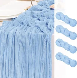 Baby Blue Cheesecloth Table Runner 4 Pack Vintage Rustic Gauze Table Runner Boho Decoration for St Patrick's Day Easter Wedding