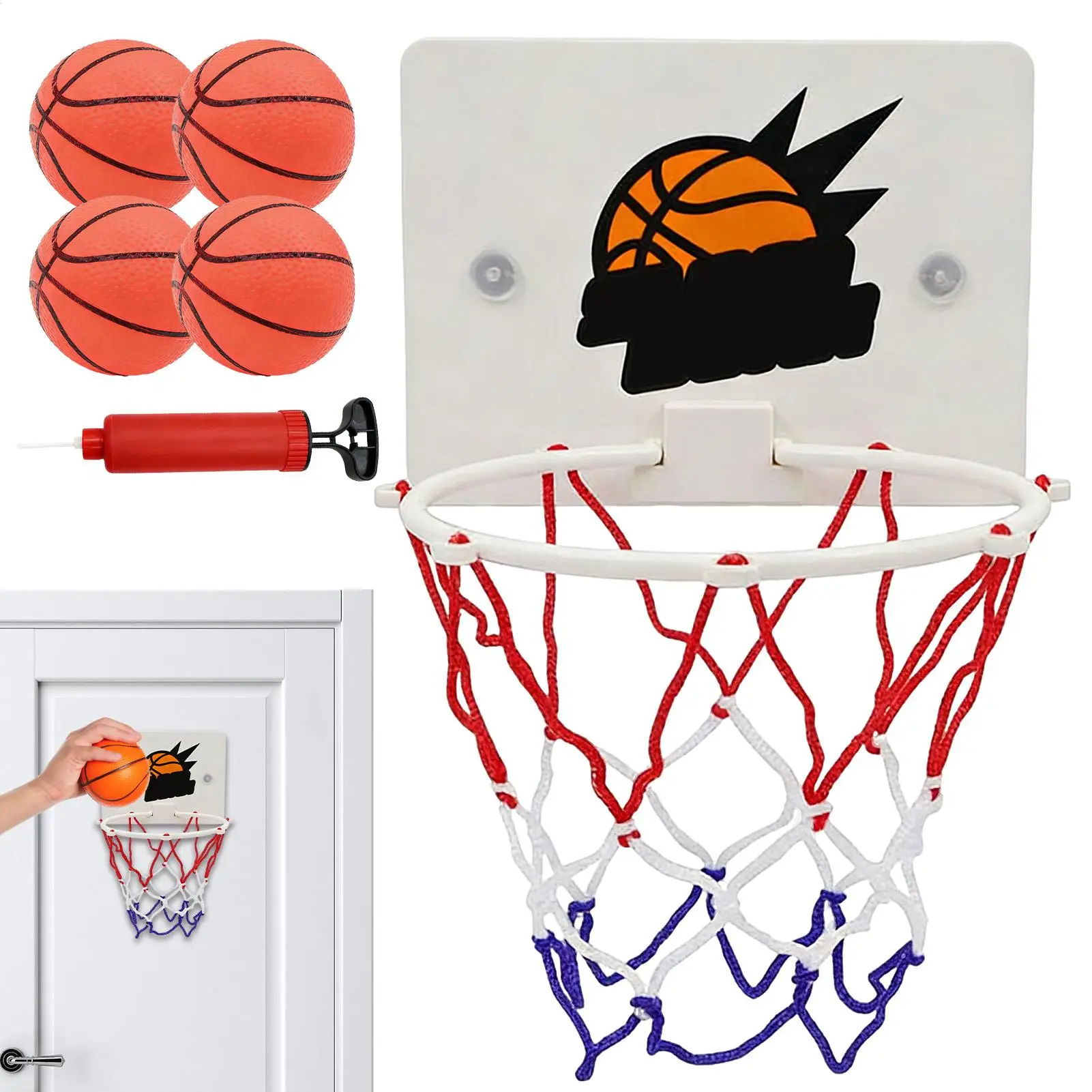 

Kids Basketball Hoop Indoor Suction Cup Mini Game Set No Drilling Required for Children Home Playroom Door Wall Training