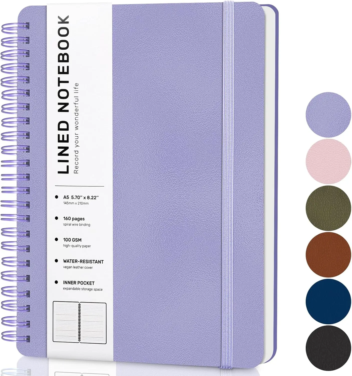 A5 Spiral Notebook, 160 Pages, College Ruled, Hardcover Leather Journal, product image