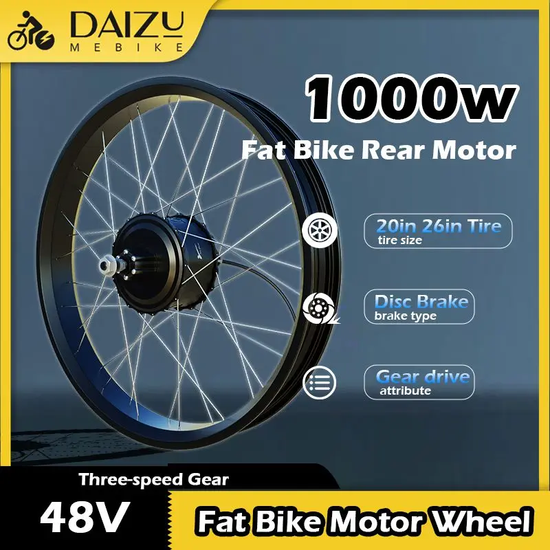 Ebike Fat Tire Motor Kit 48V 1000W 20 26inch 4.0 Tyre Rear Wheel Hub Motor Dropout 170 190mm Electric Bike Conversion Kit