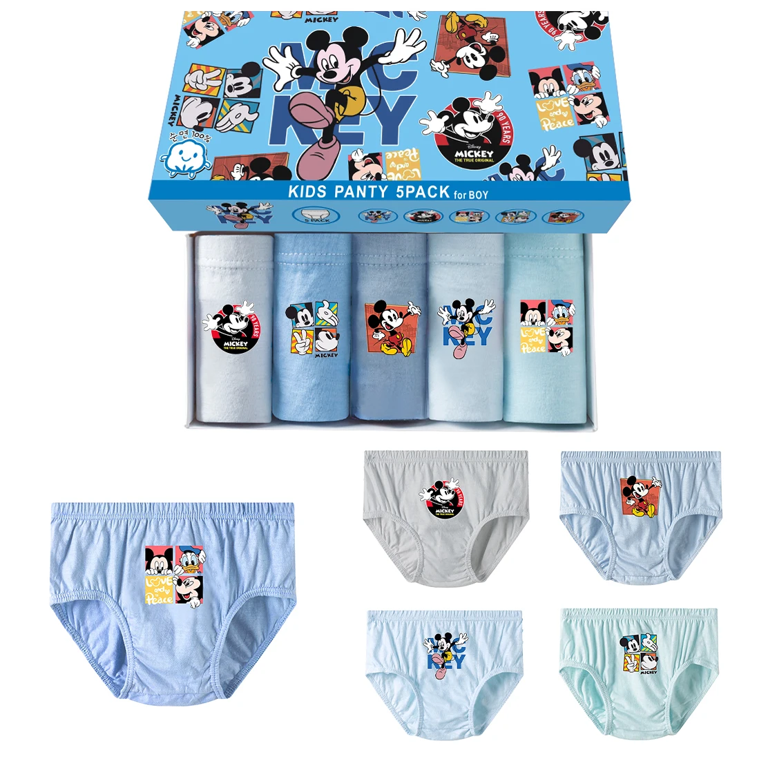 5-Piece Cotton Children Triangle Underwear Cartoon Mickey Mouse Character Boxed Briefs For Boys 2-13T Breathable Kids Shorts