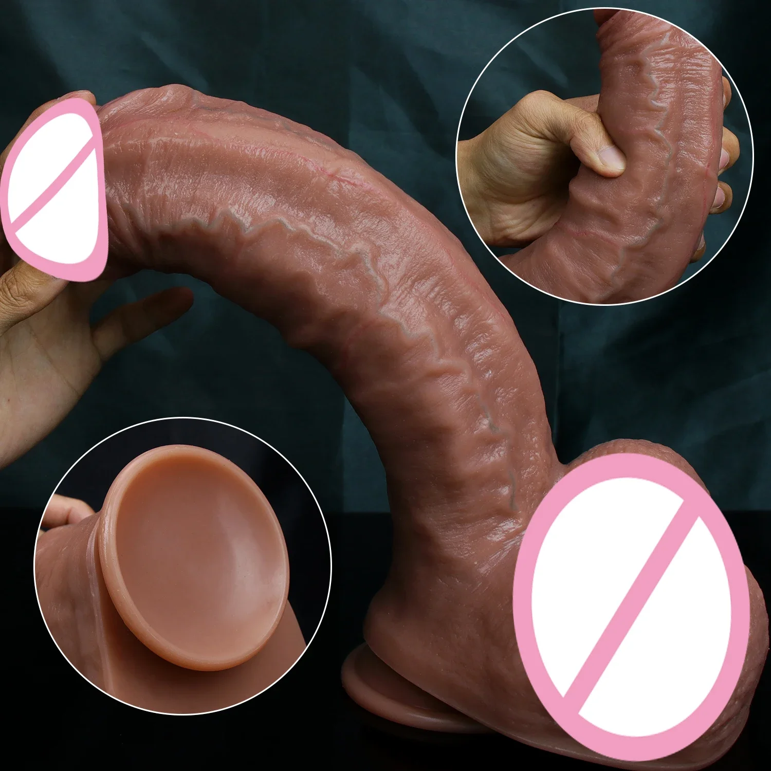 Vene realistiche Pelle del pene grande Sensazione morbida Enorme dildo Doppio silicone Masturbazione Gallo Donna Giocattolo del sesso anale Ventosa