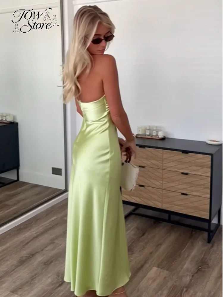 Raso Verde Vestito Lungo Raso Con Spacco Vestiti Cerimonia Abito Lungo Verde Smeraldo Con Spacco Alta Moda Vestito  Donna Cerimonia Estivo Raso Vestito