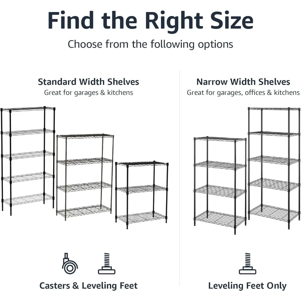 5-Shelf Adjustable, Heavy Duty Storage Shelving Unit on 4'' Wheel Casters, Metal Organizer Wire Rack, 30" L x 14"