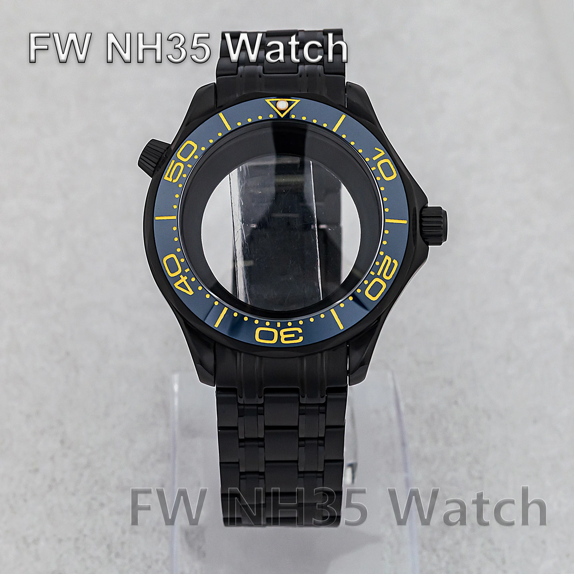 NH35 Case Stainless Steel Strap Ceramic Bezel Water Resistant 41mm Case for Seamaster 300 Watch Parts Fit NH35/NH36 Movement