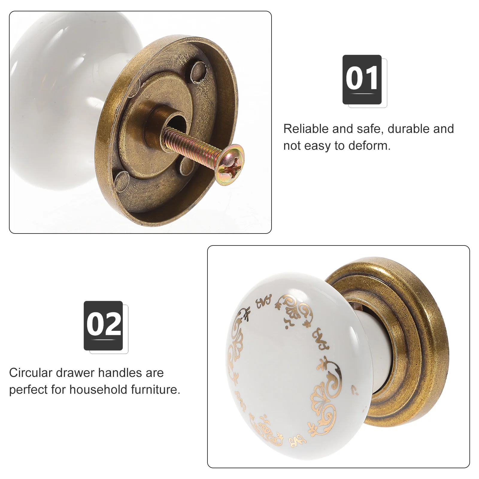 

4Pcs Ceramic Cabinet Pulls Round Knobs Durable Zinc Alloy Drawer Handles for Kitchen Cupboard Wardrobe Home Furniture