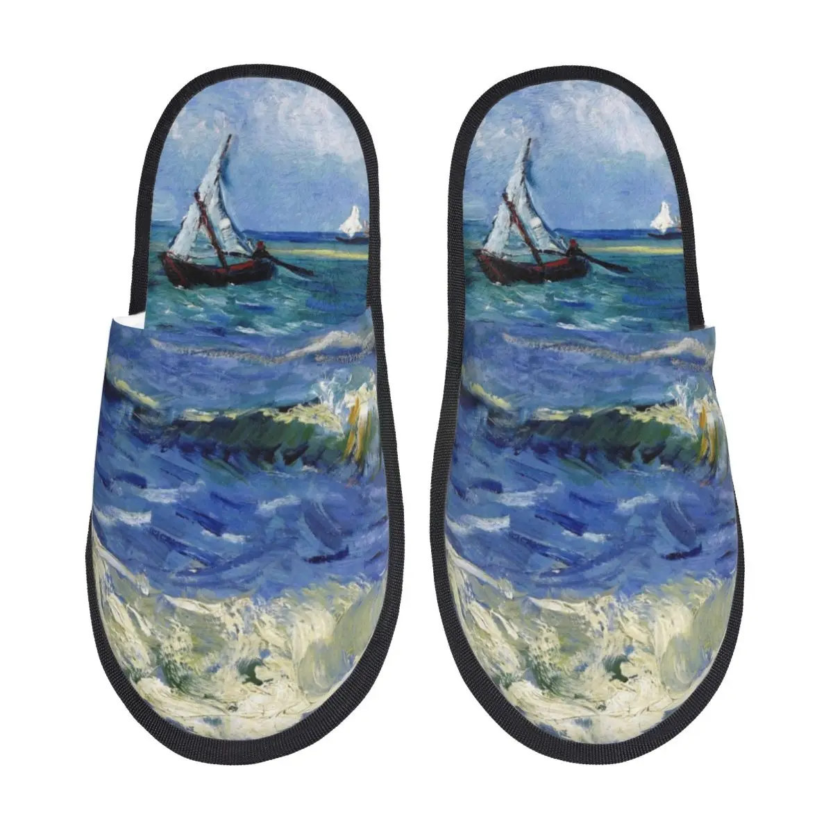 Custom Vincent Van Gogh House Slippers Women Comfy Memory Foam Beach at Scheveningen in Stormy Weather Slip On Spa Slipper Shoes