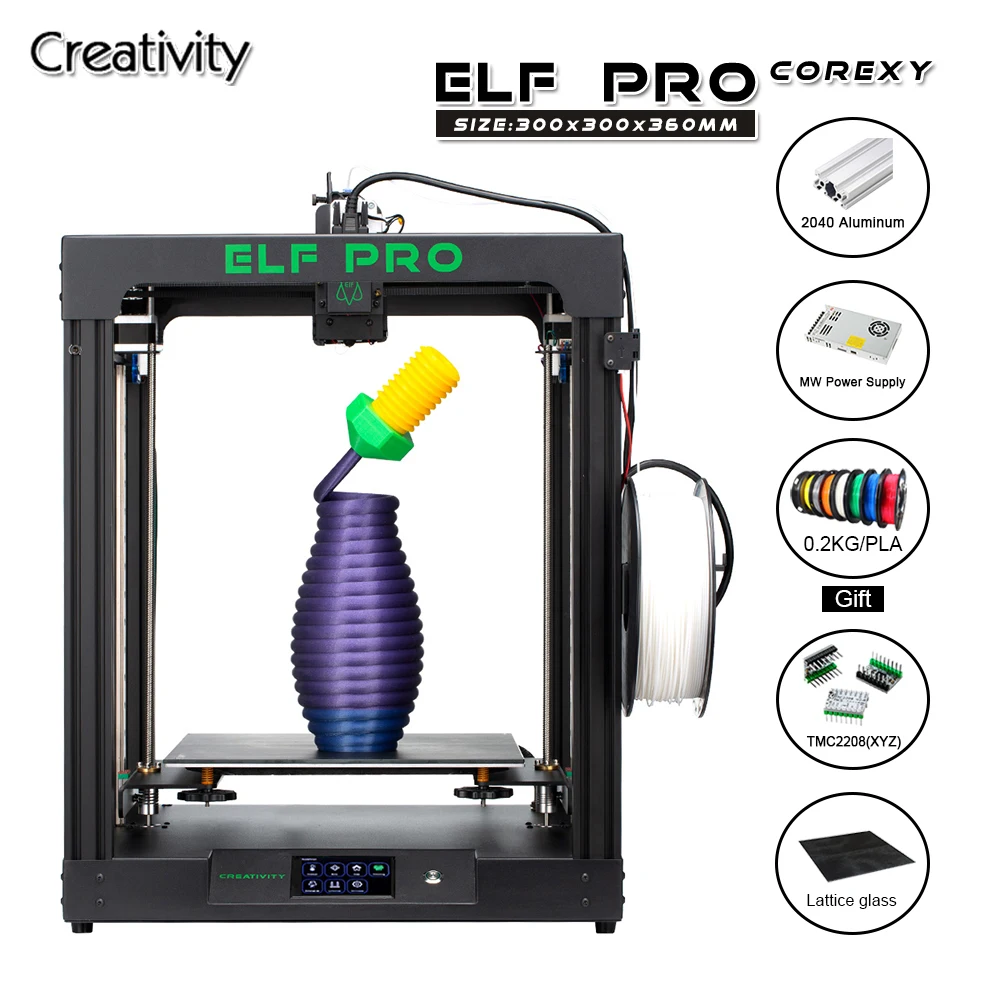 Creativity ELFPRO Corexy Double Z Axis 3D Printer High Precision Aluminum Profile Frame Support 3DTOUCH TMC2208