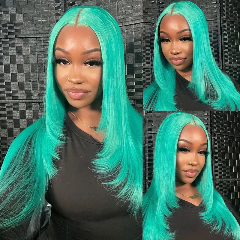 Verde Cosplay 613 Capelli sintetici colorati Lisci Parrucche anteriori in pizzo trasparente 13x4 Densità 180% Capelli brasiliani Capelli Remy