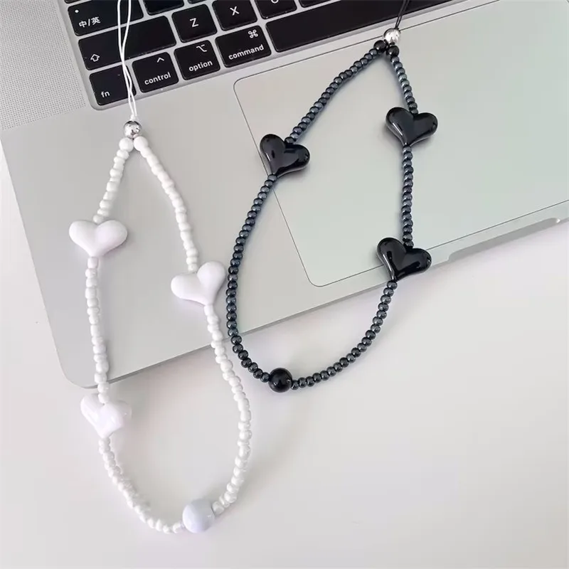 Cute Phone Charm, Black White Beaded Phone Strap, Kpop Key Charm, same style as Blackpink, Blink must-have, gift for her, party