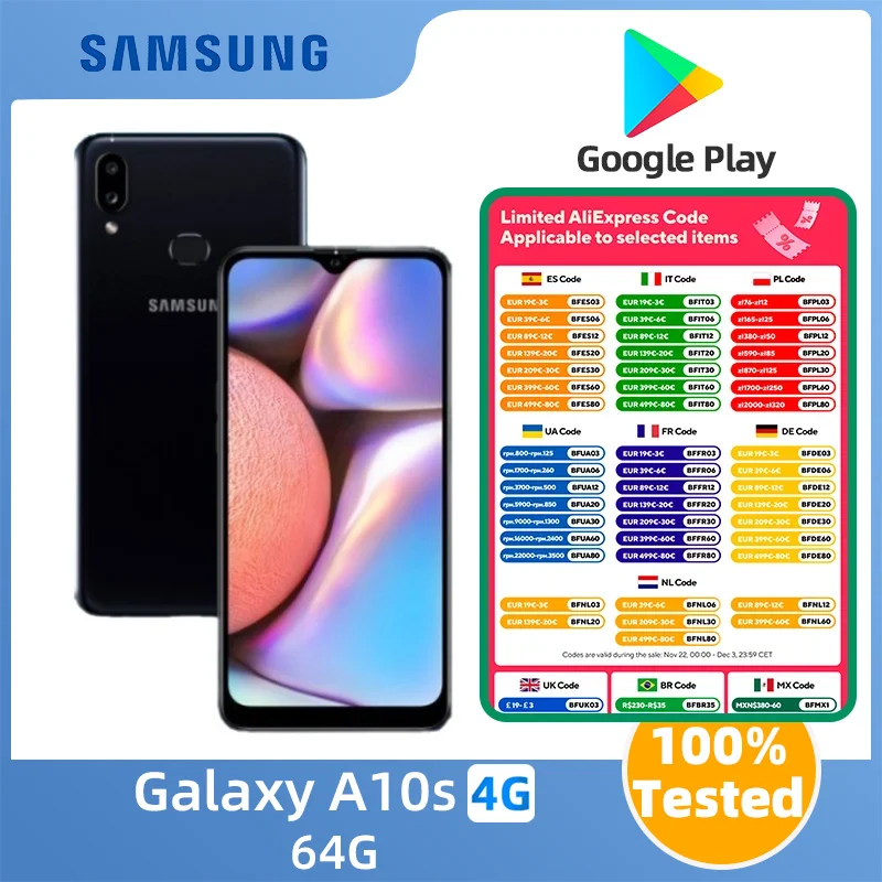 Samsung Galaxy A10S 4g Smartphone Exynos 7884 64GB 6.2-inches Screen 13MP Camera Android Original Used Phone