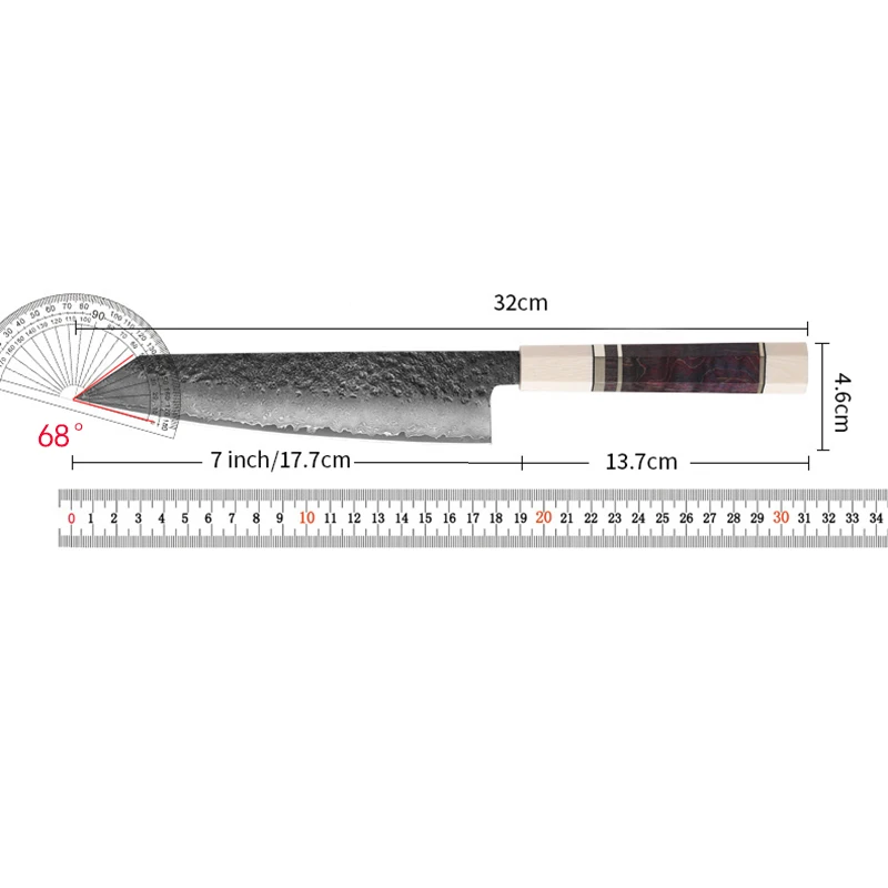 7 Inch Kiritsuke Knife Handmade Forged Damascus Steel VG-10 Blade Random Wood & Resin Handle Chef Slicing Cleaver Kitchen Knives
