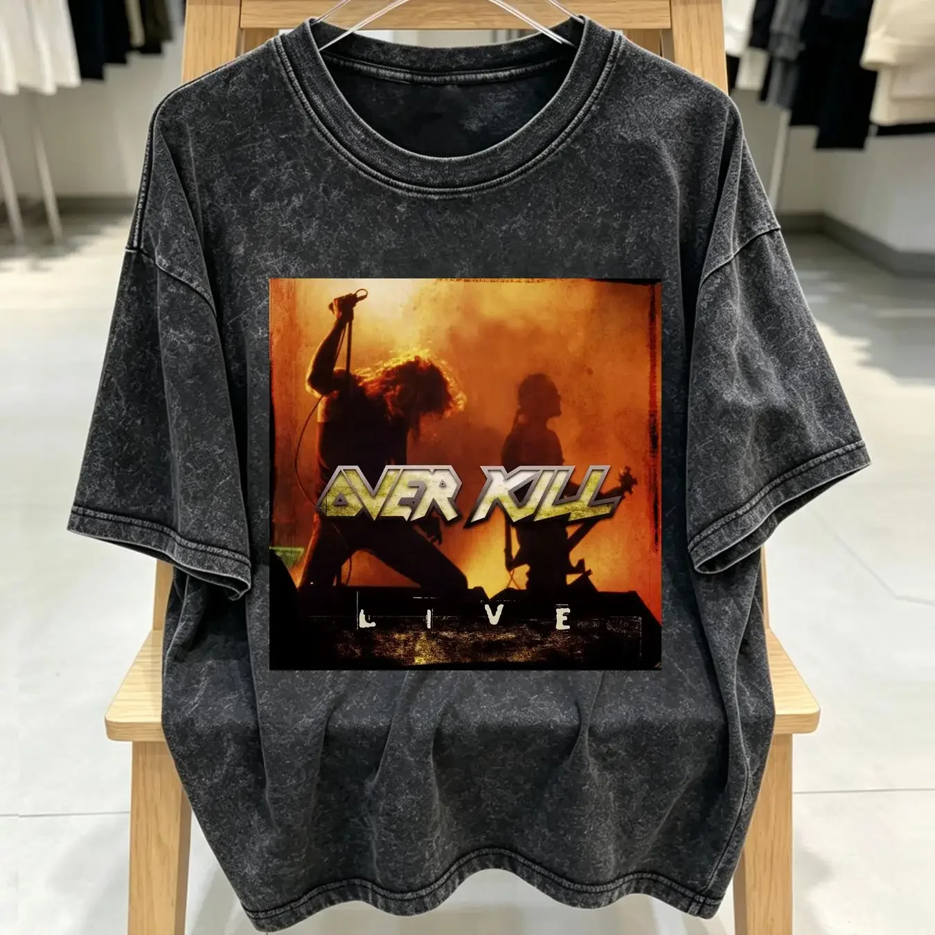 washed T Shirt OVERKILL wrecking everything live 90s classic style S 5XL NH3597 vintage Washed streetwear Slightly