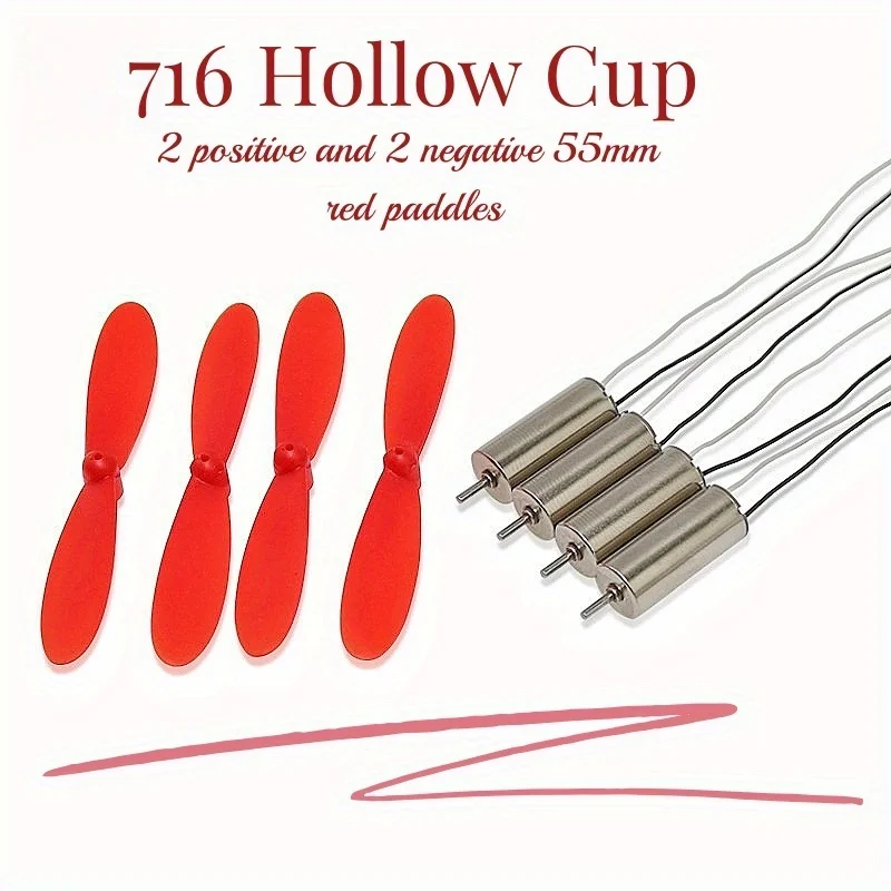 

0610 Coreless Motor/High-Speed Engine/6Mm*10Mm DC 3V 3.7V 35000 RPM DIY Drone Aviation Model 4Pcs 716 Hollow Cup + 2Pcs