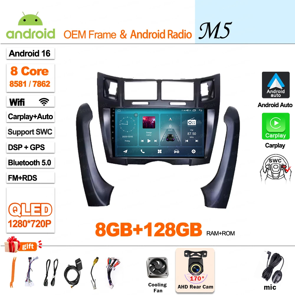 Android 16 autoradio multimediaspeler videospeler stereo head unit 2 din Android Auto DSP voor Toyota Yaris Vizi 2005 - 2010 2011 2012