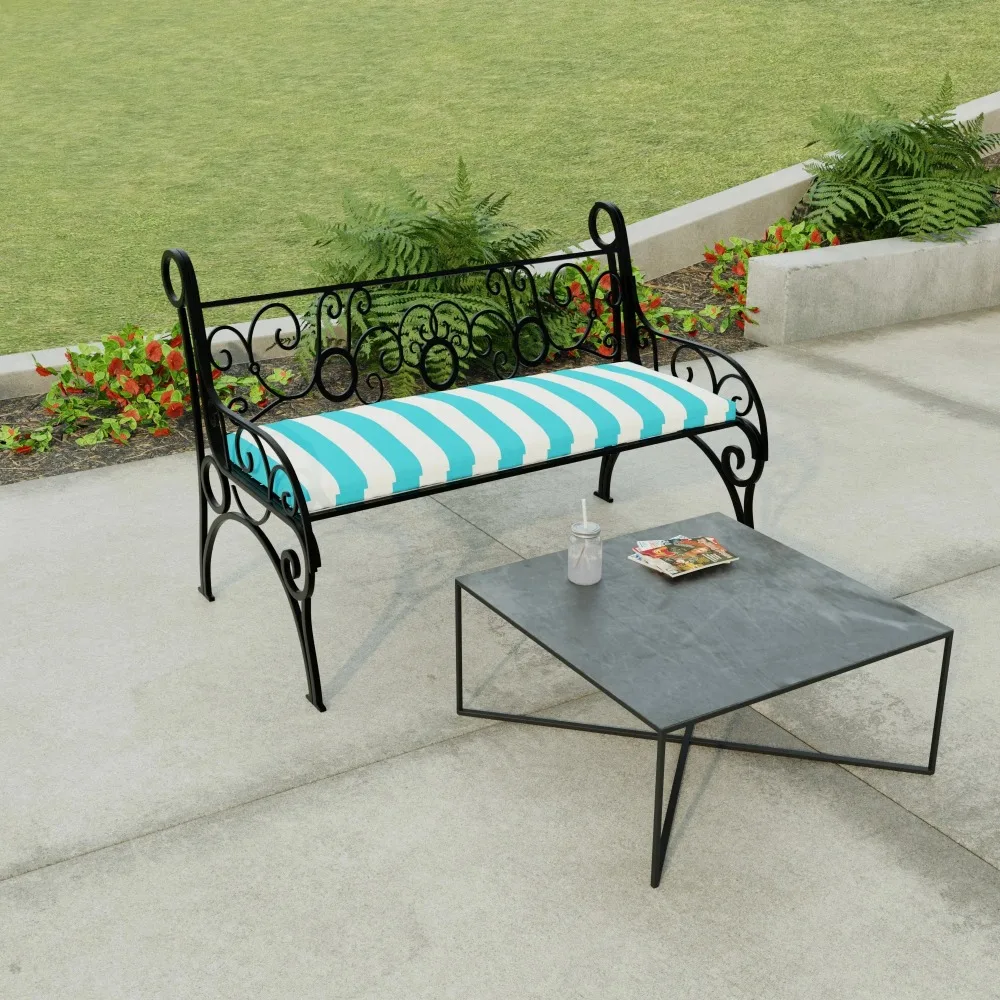 

Jordan Manufacturing 48" x 18" Turquoise Stripe Outdoor Bench Cushion with Ties HOT