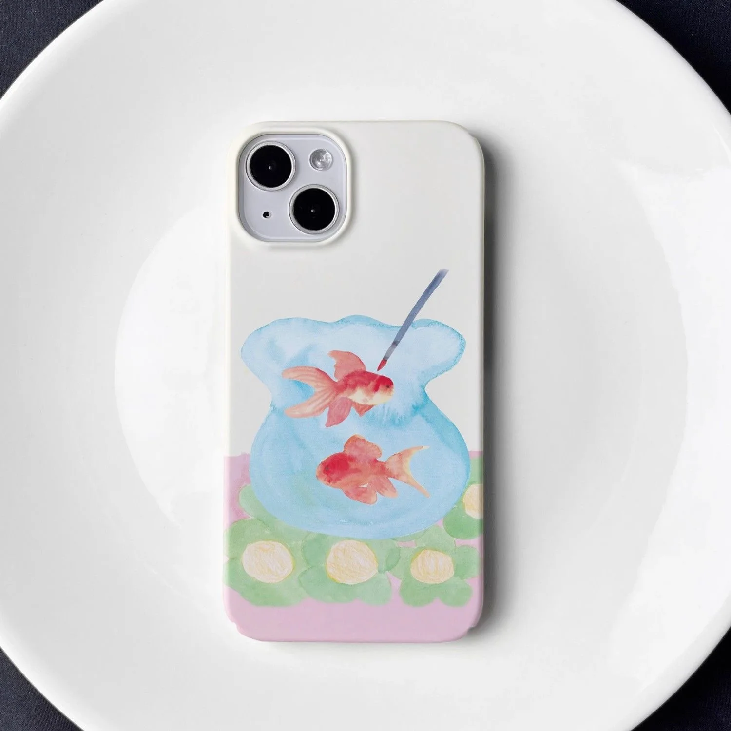 حافظة هاتف فنية مرسومة يدويًا على شكل سمكة ذهبية لطيفة واقية لهاتف آيفون 16 15 14 11 12 13 Pro Max Plus غطاء خلفي