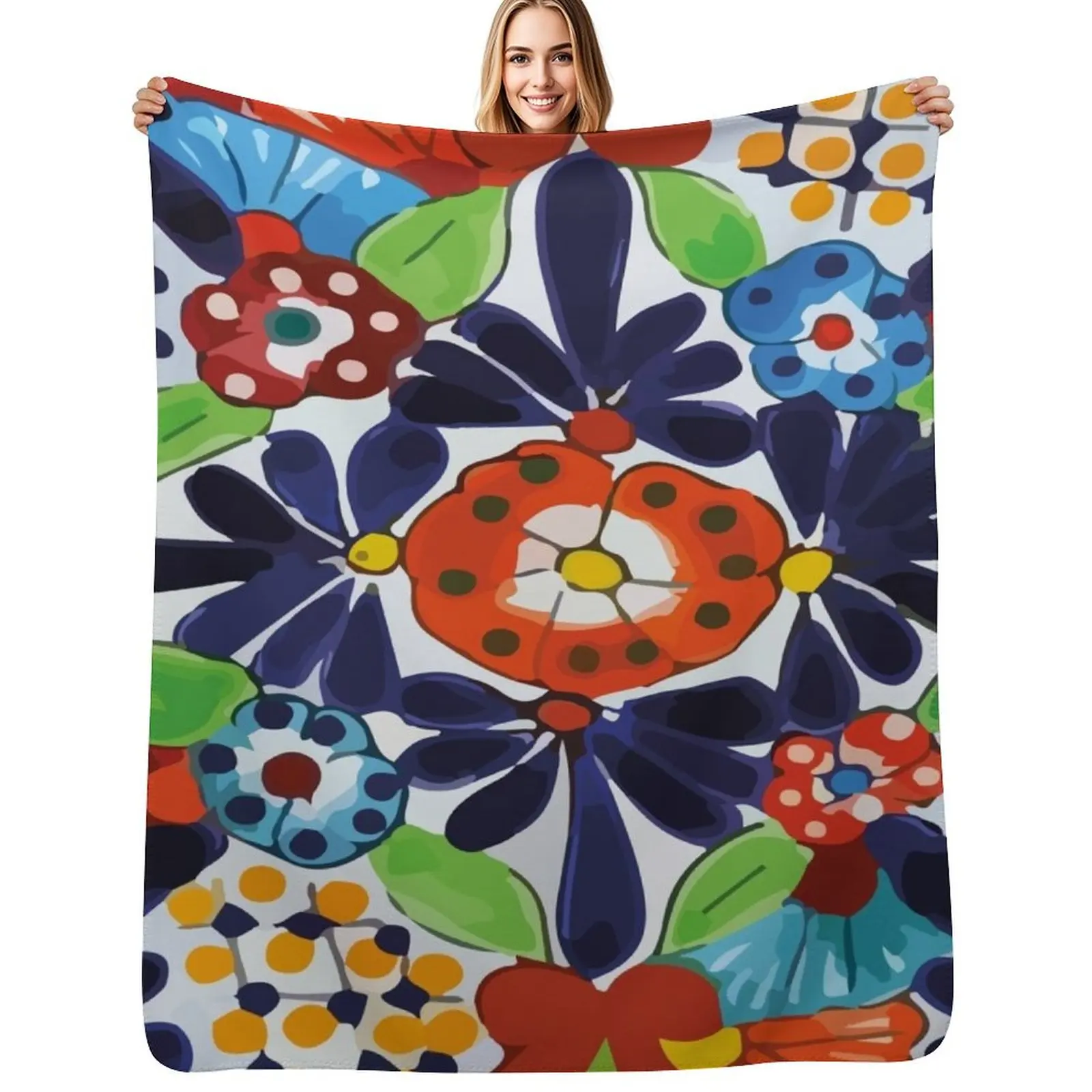 

Colorful maximalist Puebla talavera pottery ornamental mexican azulejo tile Throw Blanket Winter beds Cute Sofa Quilt Blankets