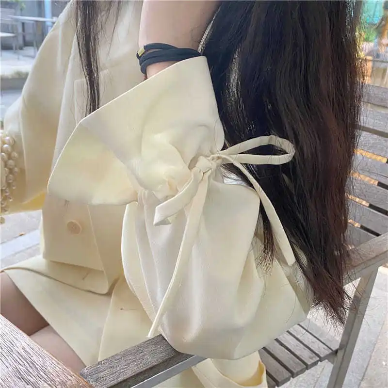 Blazers Women Kawaii Japanese Style Fashion Preppy Student Bandage Spring Loose Casual Ulzzang Double Breasted Sweet Simple Ins