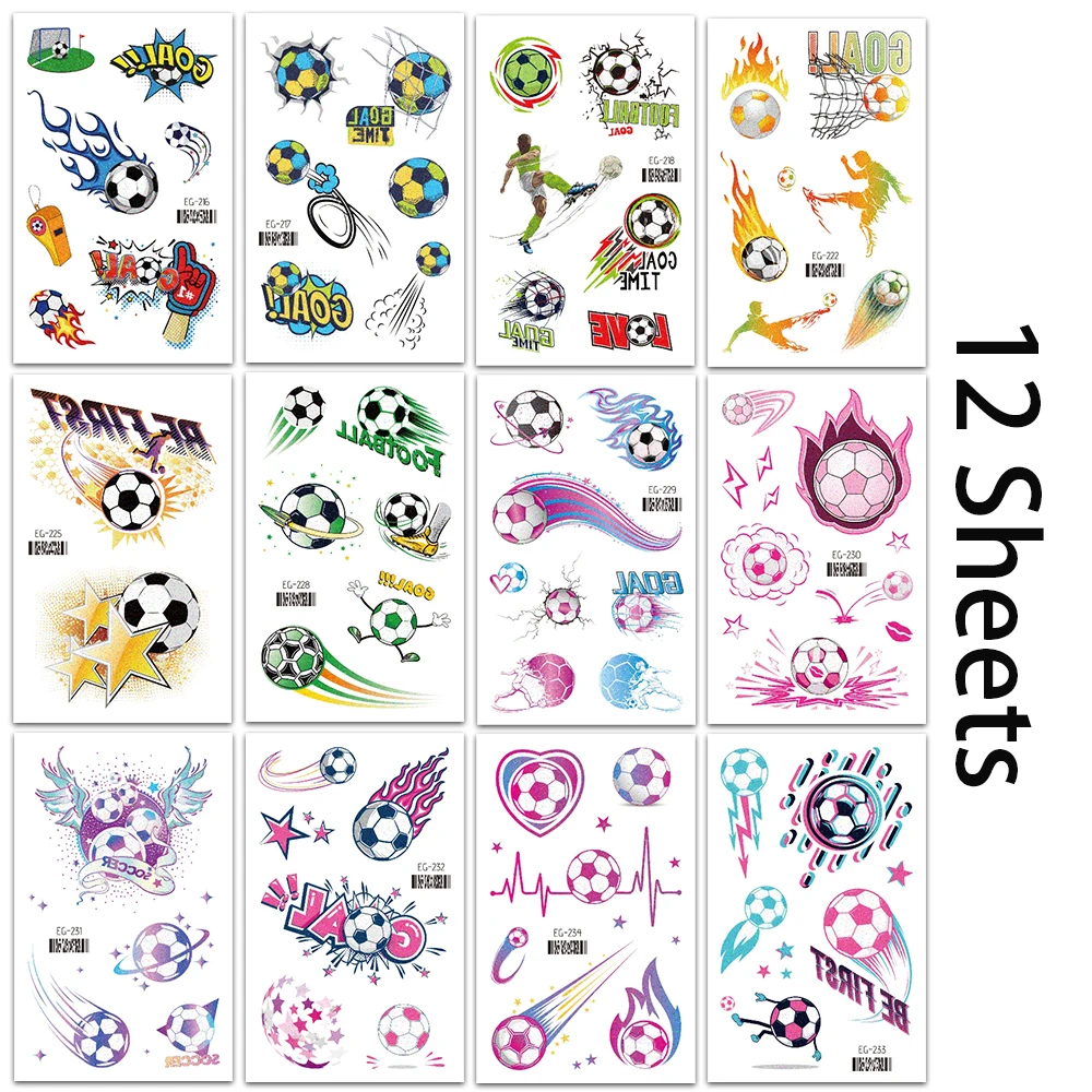 12Sheet Football Face Stickers Temporary Tattoos for Celebrating Football Games, Cheerleader Art Waterproof Sticker Long Lasting