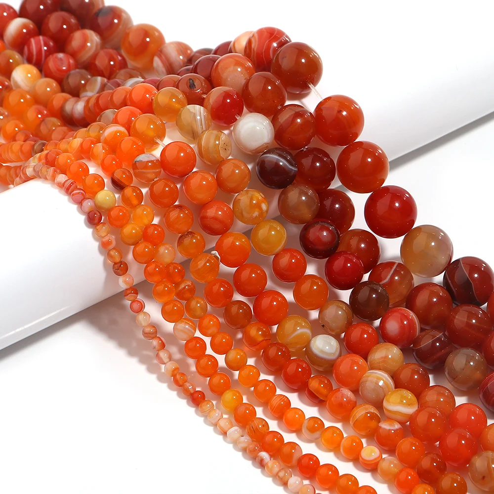 1 Strand Orange Striped Agate Natural Stone 4/6/8/10/12mm Round Loose Stone Beads DIY Jewelry Necklace Bracelet Gift Accessories